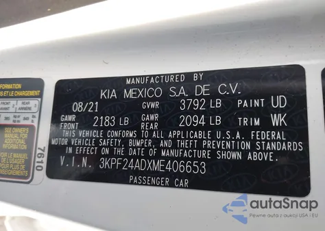 2021 Kia Forte Lxs from USA, damaged, VIN 3KPF24ADXME406653